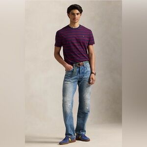 Polo Ralph Lauren Short Sleeved Tee T Shirt Size Large Rugby Stripe PONY LOGO